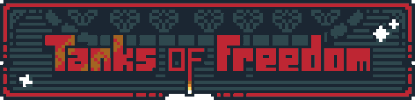 Game title logo Pixel art logo of game title saying Tanks of Freedom