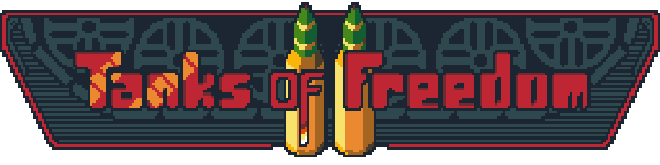 Game title logo Pixel art logo of game title saying Tanks of Freedom 2