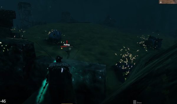 An arrow for you. And an arrow for you. And for you. And... Player character standing on a wall, in the middle of the night, defending against goblins.